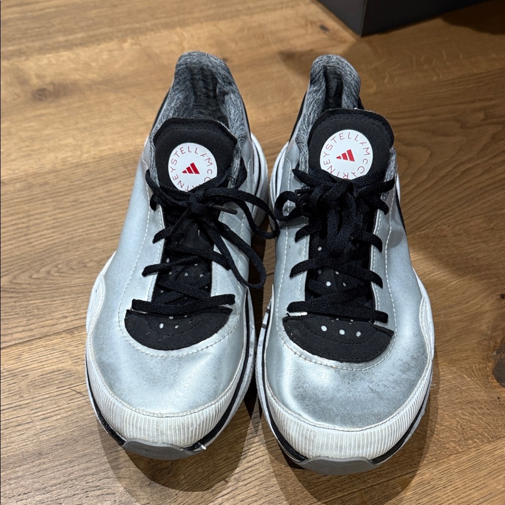 Adidas by Stella McCartney Metallic Silver and Black Sneakers